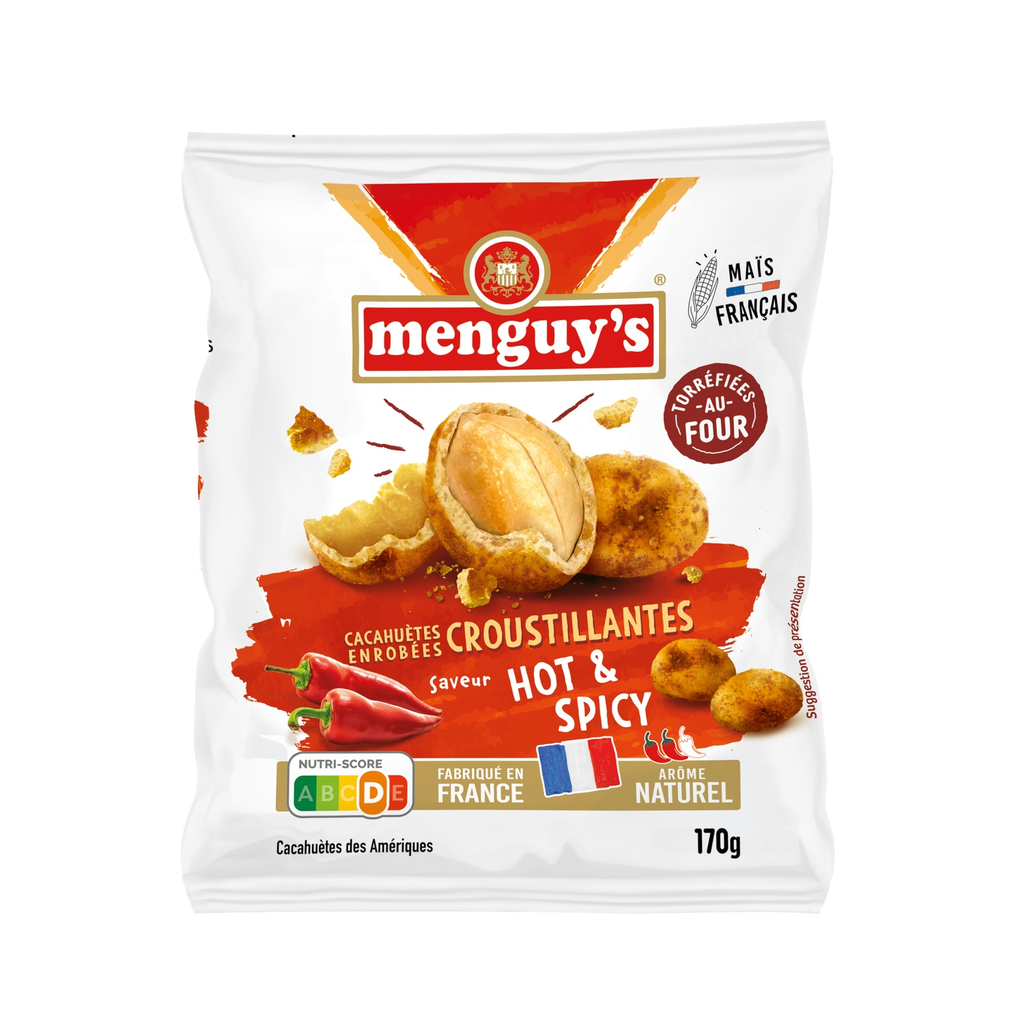 MENGUY'S Cacahuetes recubiertos crujientes hot&spicy 170 g