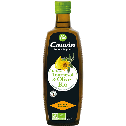 [3336590033683] CAUVIN Óleo de girassol e azeite bio 75 cl