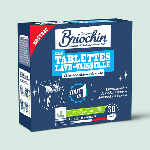 [3383482308183] JACQUES BRIOCHIN Dishwasher Tablets All in 1 Soda Crystals Organic, box of 30 tablets