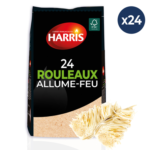 [3383482308602] HARRIS Rouleaux Allume Feu à la Laine de Bois et Cire Végétale 24 rouleaux