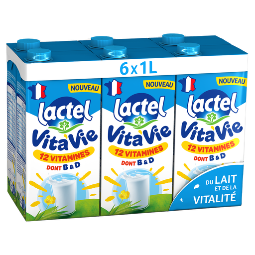 [3428271240029] LACTEL Vitamin-Enriched Milk 1.0% Fat Vitavie 6 bricks of 1 L
