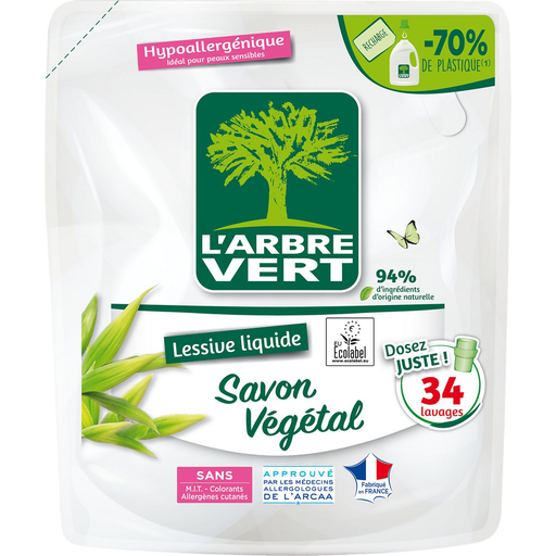 [3450601046391] L'ARBRE VERT Ecolabel Vegetable Soap Hypoallergenic Laundry Detergent Refill 1.53 L