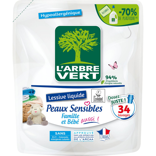 [3450601046414] L'ARBRE VERT Sensitive Skin Ecolabel Laundry Detergent Refill 34 Washes 1.53 L