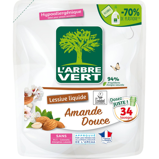 [3450601046452] L'ARBRE VERT Hypoallergenic Liquid Detergent Sweet Almond 34 washes Refill 1.53 L