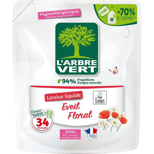 [3450601046476] L'ARBRE VERT Recarga Detergente Líquido Despertar Floral Hipoalergénico 1,53 L