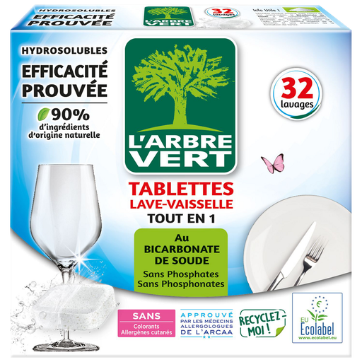 [3450601046810] L'ARBRE VERT Dishwasher Tablets Ecolabel All-in-1 with Baking Soda 32 Washes 584 g