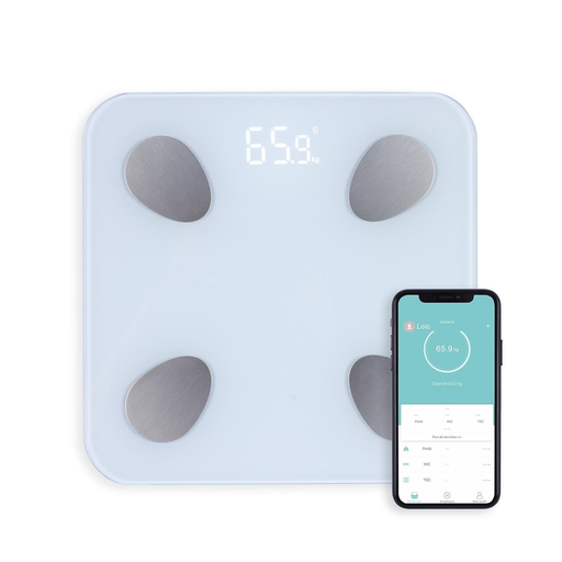 [3523930098048] LIVOO Báscula conectada DOM428 Cuadrada Blanca Báscula electrónica, 1 unidad