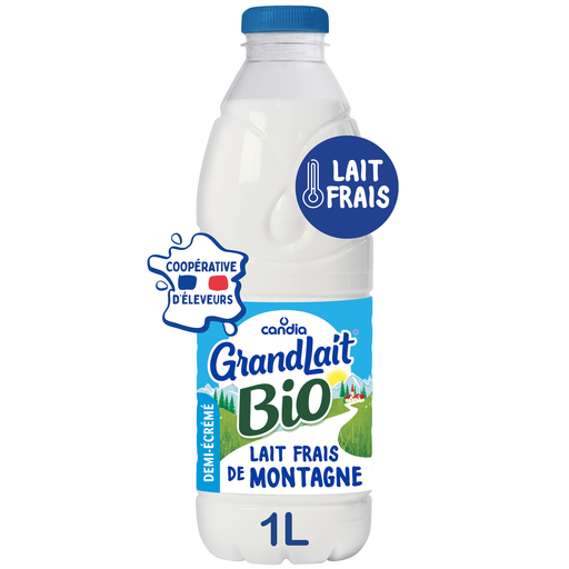 [3533631577001] CANDIA Organic Mountain Fresh Semi-Skimmed Milk Grand Lait 1 L