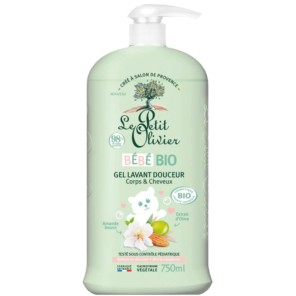 LE PETIT OLIVIER Gel douche bébé Corps et Cheveux Amande Douce Olive Bio Peaux Sensibles 750 ml
