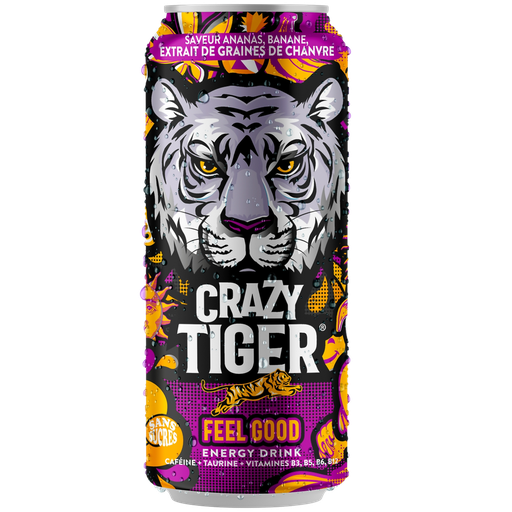 [3551720206212] CRAZY TIGER Boisson Énergisante Ananas Banane et Extrait Graines de Chanvre 50 cl