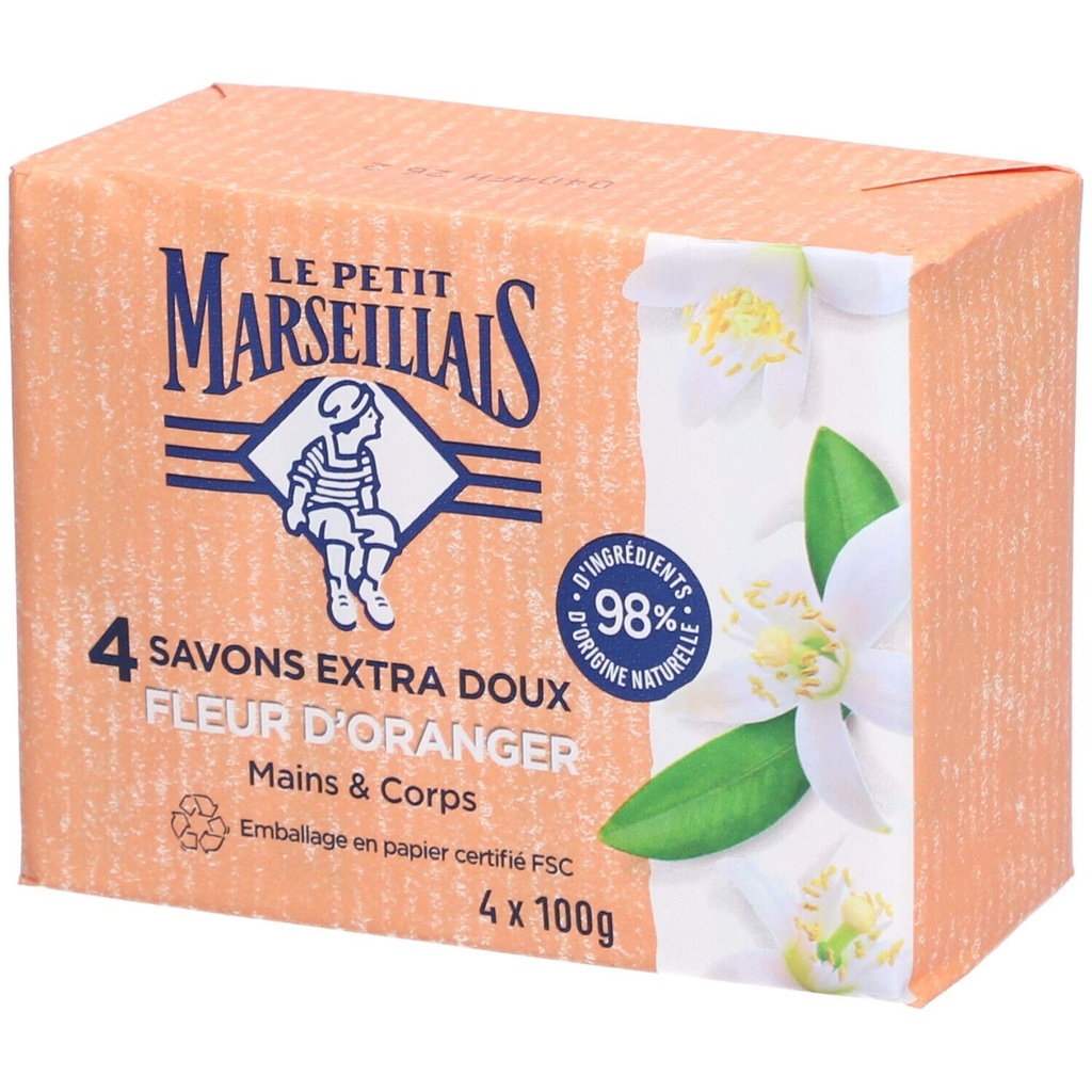 Le Petit Marseillais 4 Savons Extra Doux Fleur D'Oranger Mains & Corps 4x100G