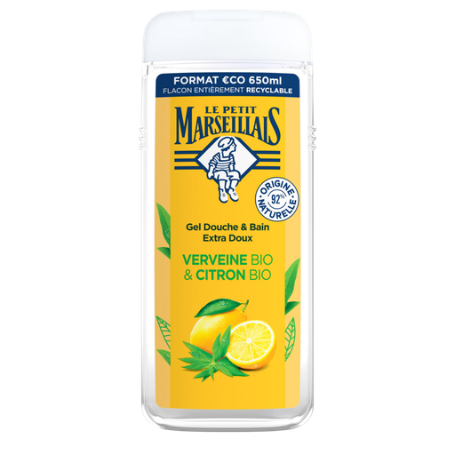 [3574661801872] LE PETIT MARSEILLAIS Extra Gentle Shower and Bath Gel Verbena and Organic Lemon 650 ml