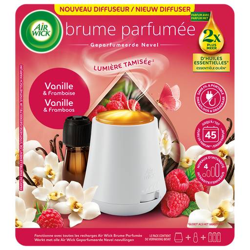 [3665468302911] AIR WICK Bruma perfumada difusor ambientador óleos essenciais baunilha e framboesa 20 ml