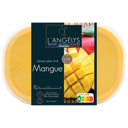 [3760039982575] L'ANGELYS Sorbet plein fruit mangue le bac de 750 ml