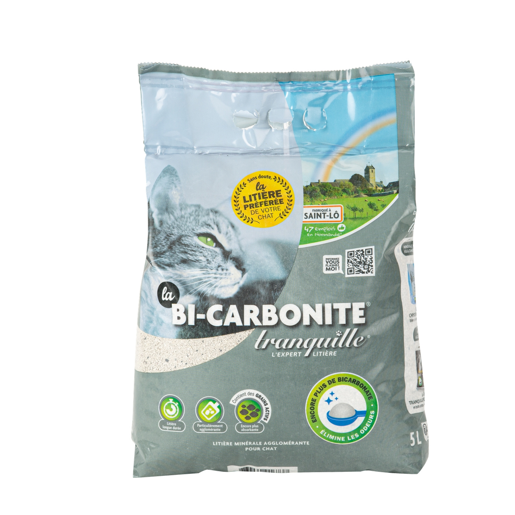 TRANQUILLE Areia Mineral Aglomerante para Gatos La Bi-Carbonite 5 L
