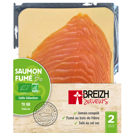 [3760114910646] BREIZ Organic Smoked Salmon Celtic Selection, 2 slices 70 g