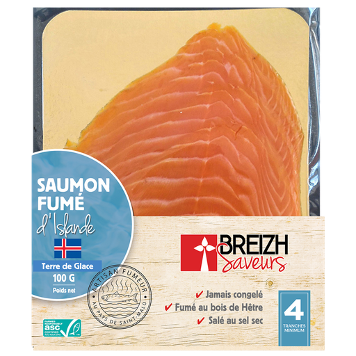 [3760114910936] BREIZ Icelandic Smoked Salmon 4 slices 100 g