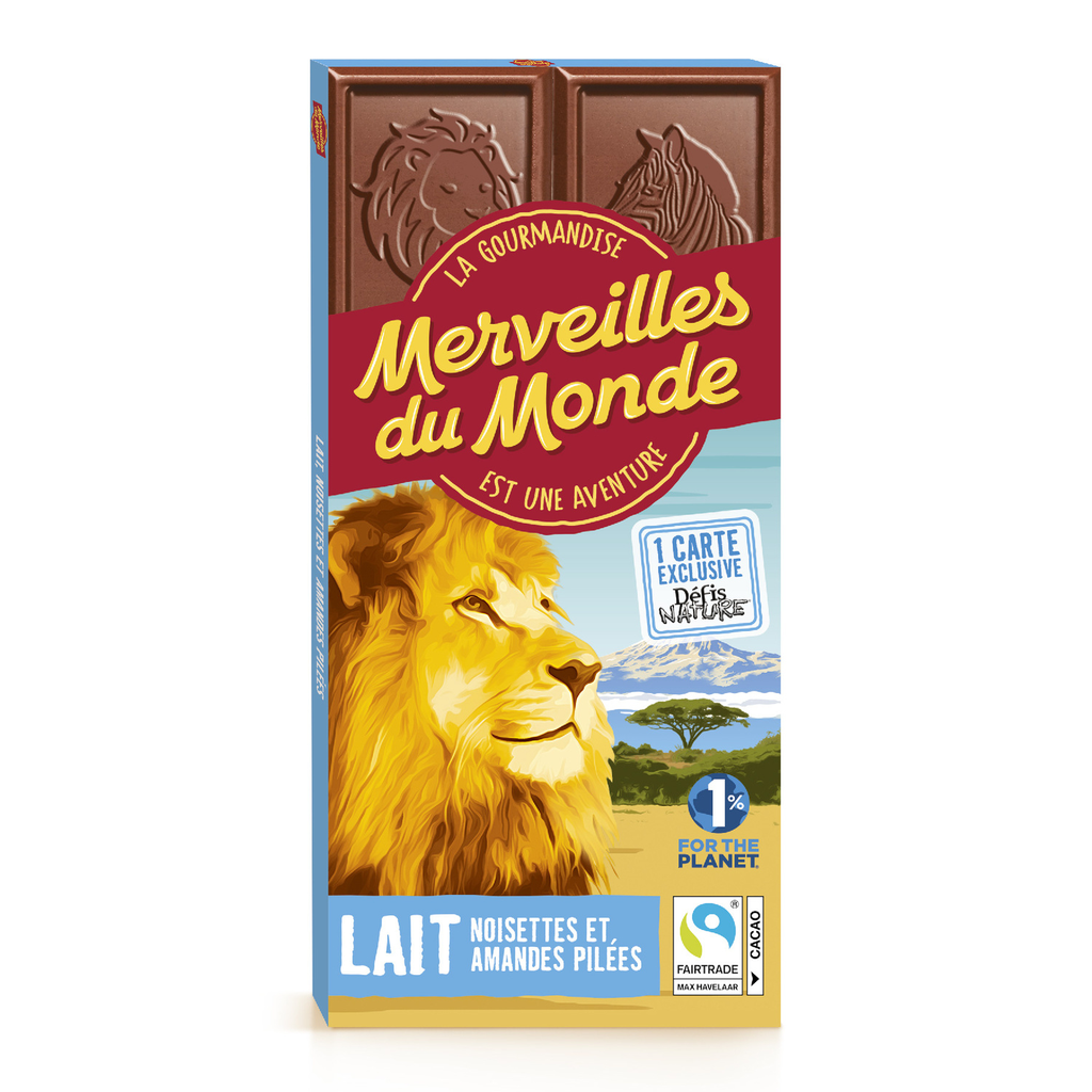 MERVEILLES DU MONDE Tablete de Chocolate de Leite, Avelãs e Amêndoas Picadas Krokola 100 g