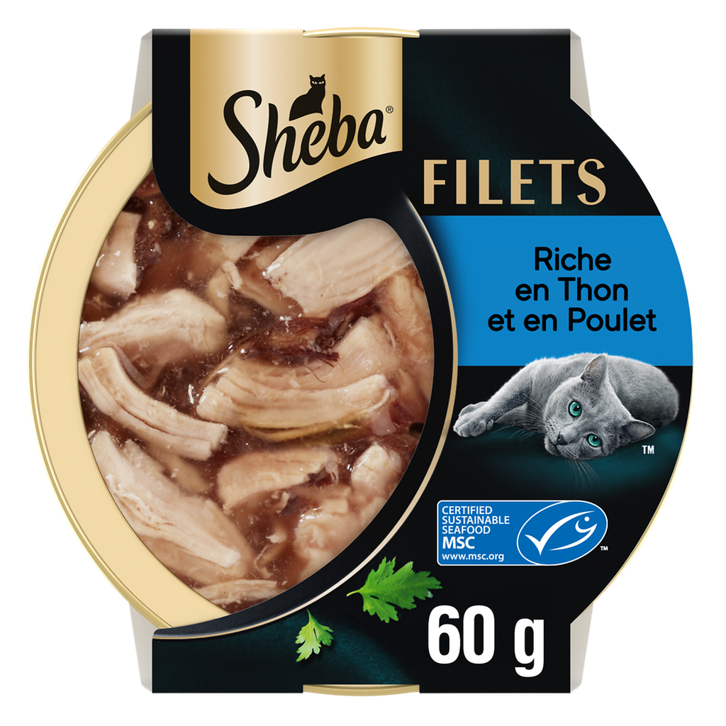 Sheba Pâtée Pour Chat Adulte Filets Poulet Thon 60G