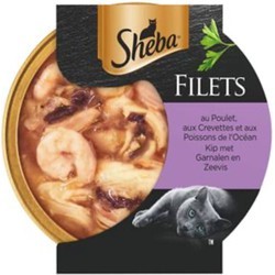 Sheba Pâtée Pour Chat Adulte Filets Poulet Crevettes Poisson 60G