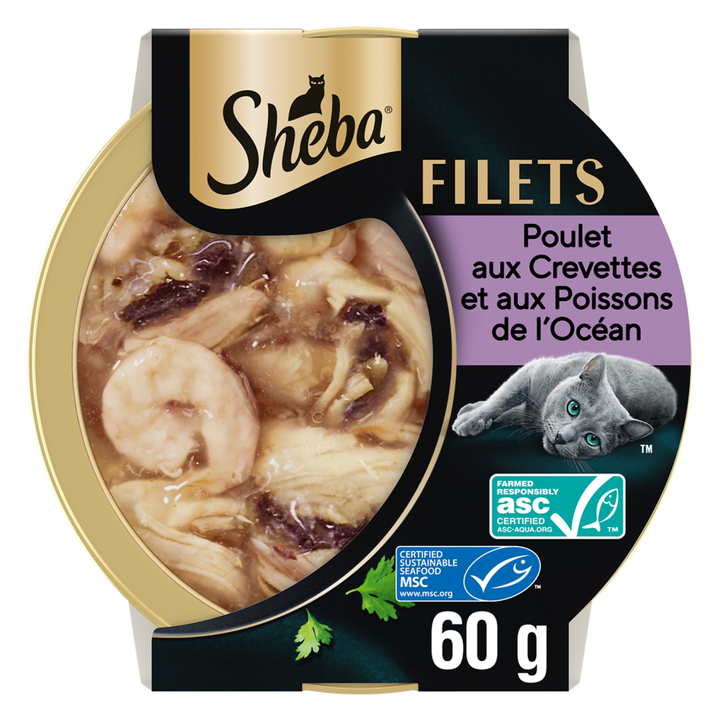 Sheba Pâtée Pour Chat Adulte Filets Poulet Crevettes Poisson 60G