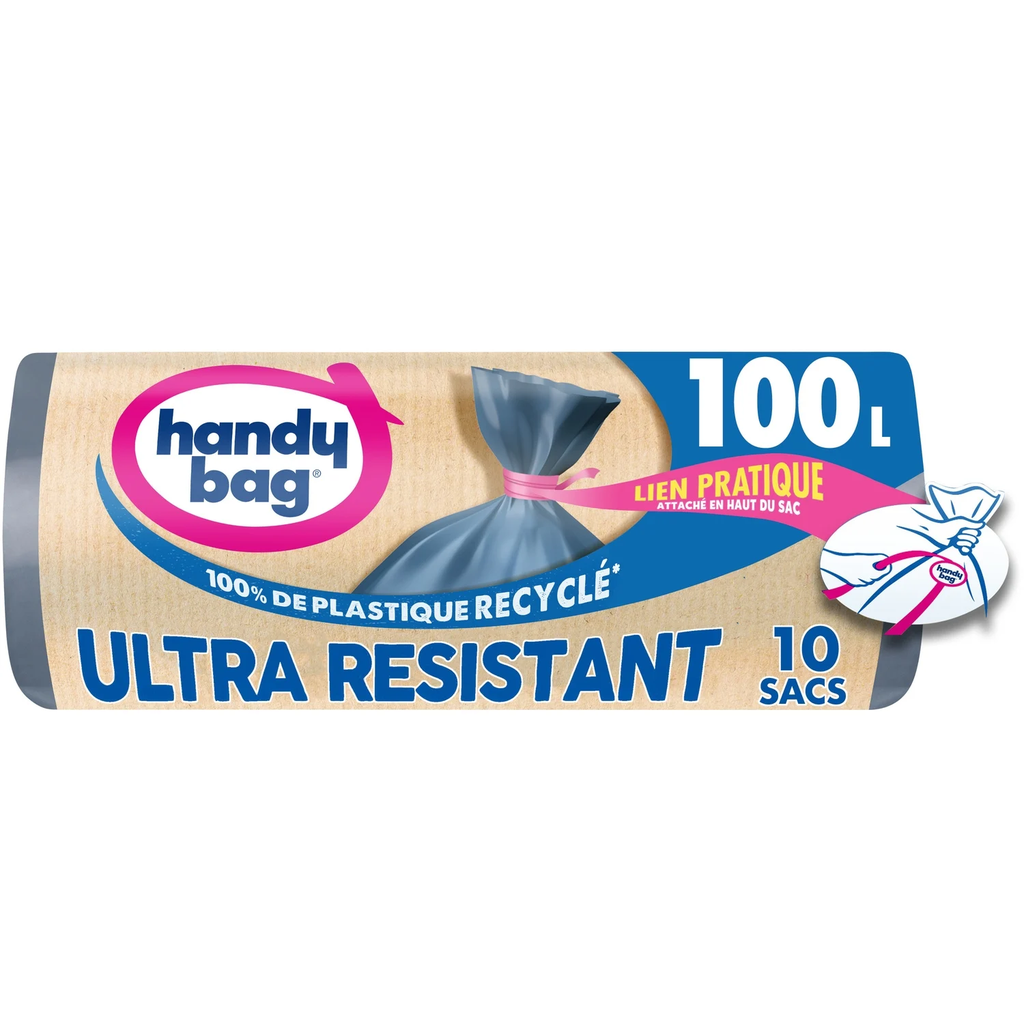10 Sac Poubel 100L Sacs Lien Ult Resist Handy Bag