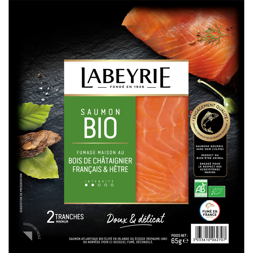 LABEYRIE Organic Atlantic Smoked Salmon beechwood smoked 2 slices 65 g