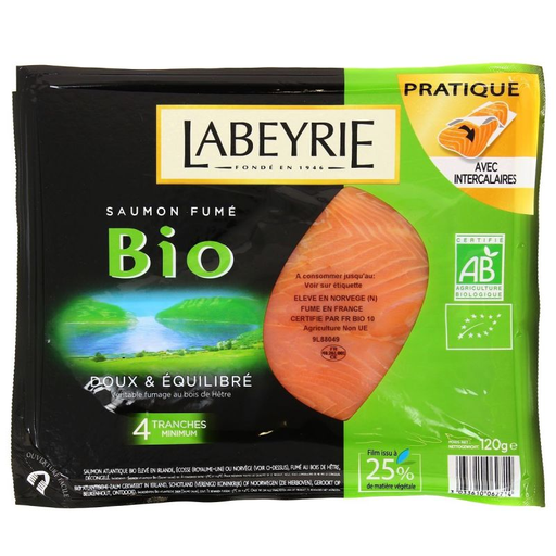 [3033610062714] LABEYRIE Organic Smoked Salmon 4 Slices 120 g