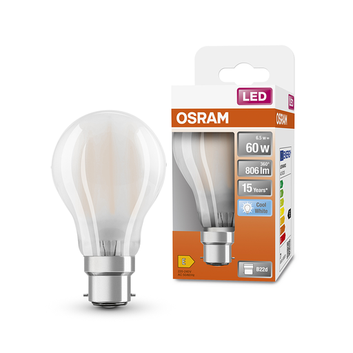[4058075592698] OSRAM Lâmpada LED Standard Vidro Fosco 7W=60 B22 Fria