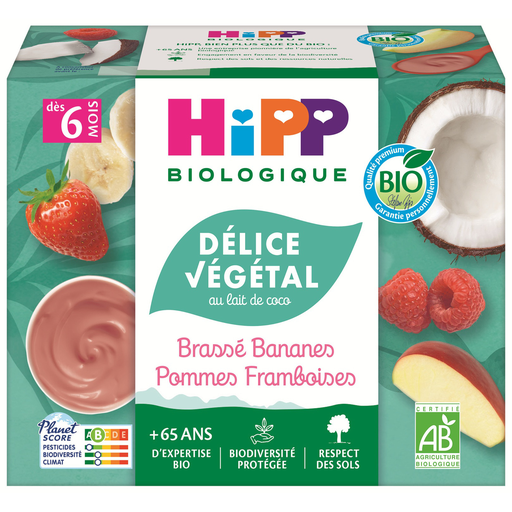 [4062300458000] HIPP Infant Dessert Plant-Based Coconut Banana Apple Raspberry 4x100g