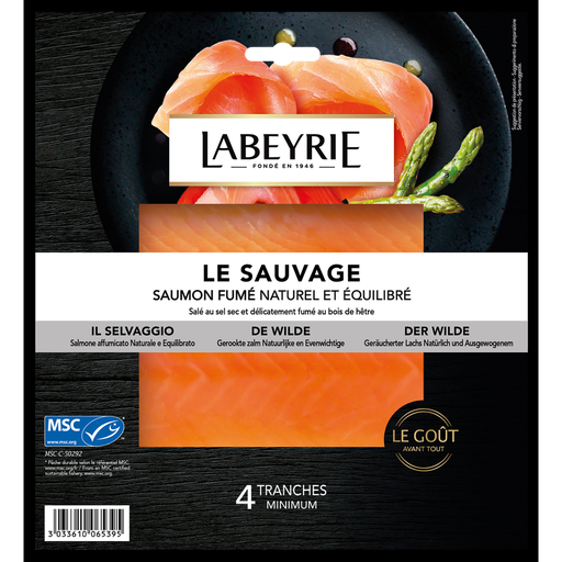 [3033610065395] LABEYRIE Salmón salvaje del Pacífico salado con sal seca ahumado con madera de haya 120 g