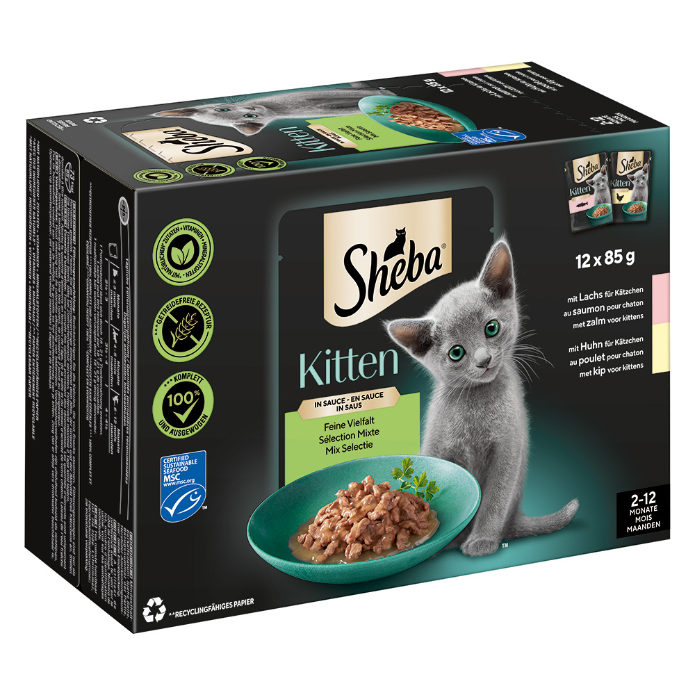 Sheba Pâtée Pour Chat Junior En Sauce Saumon Poulet 12X85G