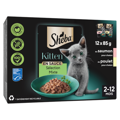 [4770608264758] SHEBA Kitten Seleção mista em molho com salmão e frango 12 x 85g