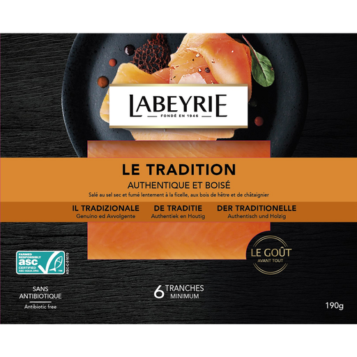 [3033610067399] LABEYRIE Salmón atlántico ahumado con madera de haya y castaño 190 g