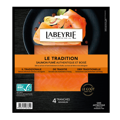 [3033610067849] LABEYRIE Salmón Atlántico ahumado 4 lonchas 120 g