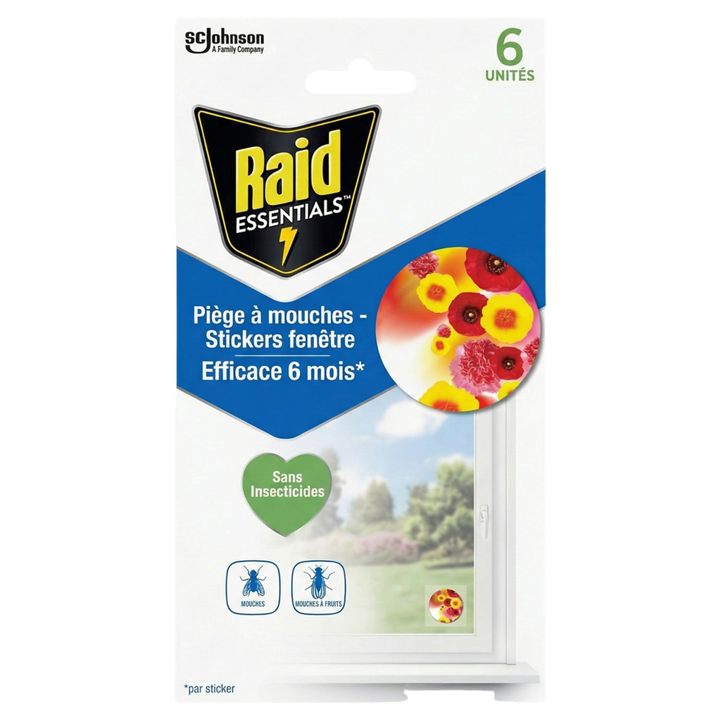 RAID Essentials Armadilhas para moscas autocolantes janela bouquet floral 6 peças