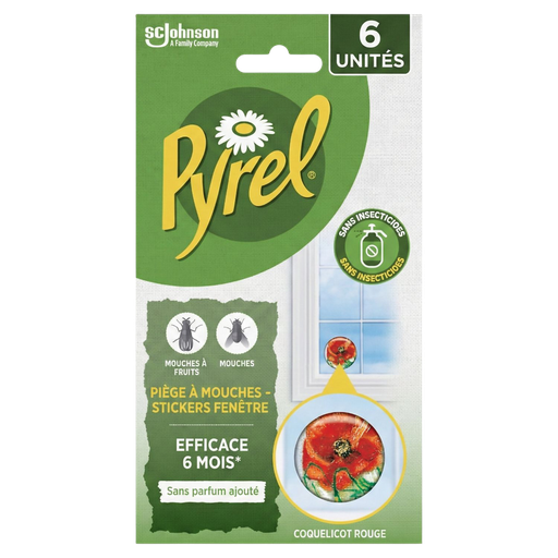 [5000204305326] PYREL Red Poppy Window Fly Trap Stickers x6