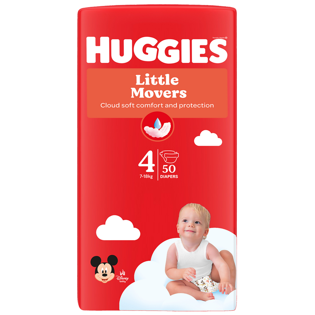 HUGGIES Little Movers Fraldas Tamanho 4 7-18 kg, pack de 50 fraldas