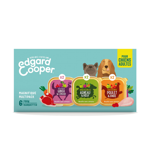[5407007141012] EDGAR & COOPER Comida húmida para cão Adulto de caça, pato, borrego, vaca e aves sem cereais 6 tabuleiros de 100 g