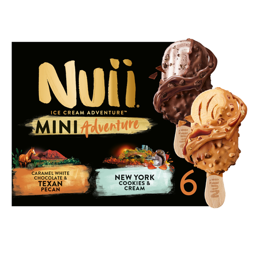 [5900130026329] NUII Mini Adventure ice cream sticks caramel white chocolate Texan pecan and New York cookies and cream 256 g