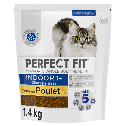 [5900951307706] PERFECT FIT Croquettes pour chat stérilisé d'intérieur riche en poulet 1,4 kg