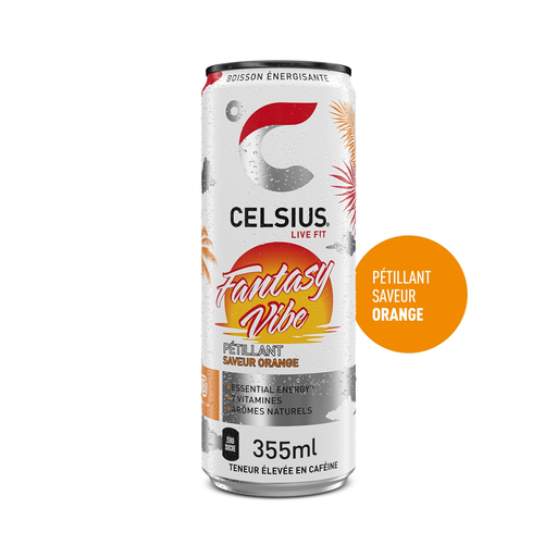 [6430056289748] CELSIUS Boisson énergisante pétillante Fantasy Vibe saveur orange 0.355 L