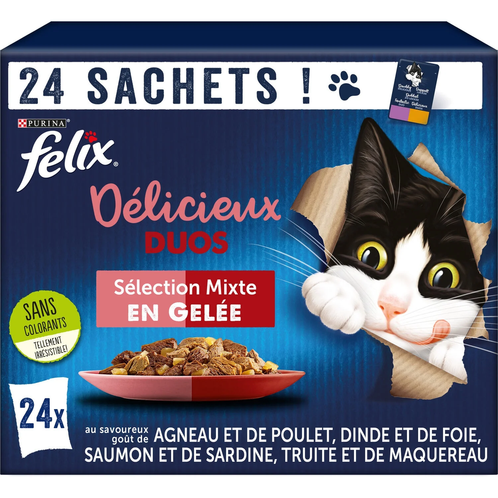 FELIX Comida Húmeda Gato Adulto Gelatina Selección Carnes 24 x 85 g