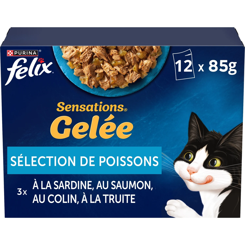 FELIX Comida Húmeda para Gato Adulto en Gelatina Selección Pescado 12 x 85 g