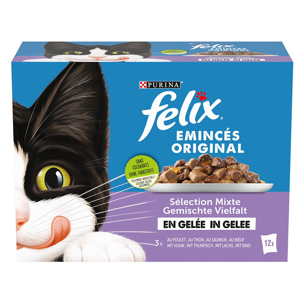 Felix Pâtée Pour Chat Adulte Emincés En Gelée Boeuf Poulet Saumon Thon 12X85G
