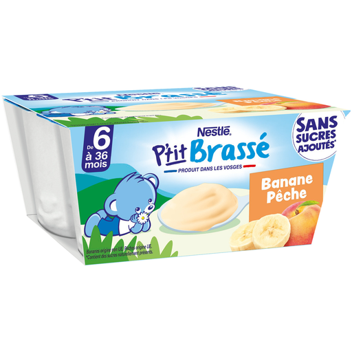 [7613287937278] NESTLE Petit Brassé No Added Sugar Peach Banana 4 pots of 90 g