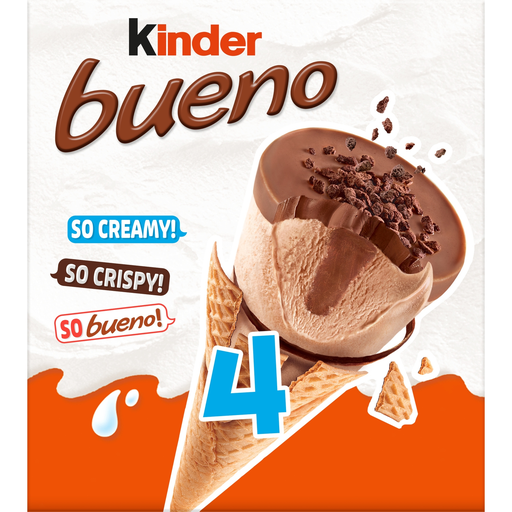 [8000500384664] KINDER Bueno hazelnut and milk chocolate ice cream cones 4 pieces 248 g
