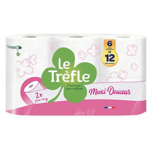 [8004260006835] LE TREFLE Papel higiénico branco maxi suavidade 2 folhas 6 rolos