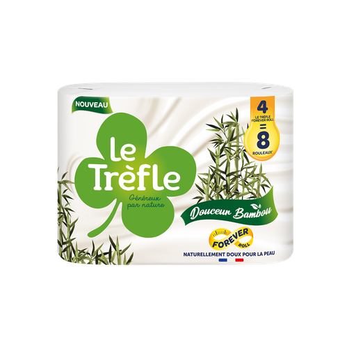 [8004260015684] LE TREFLE Papel higiénico branco suavidade bambu 3 camadas 4 rolos