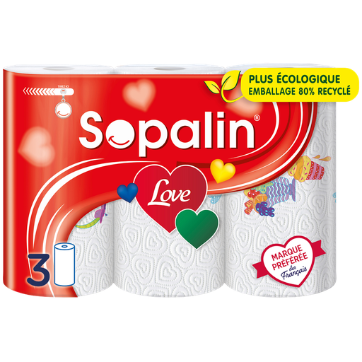 [8004260299855] SOPALIN Essuie-tout décoré Love le lot de 3 rouleaux